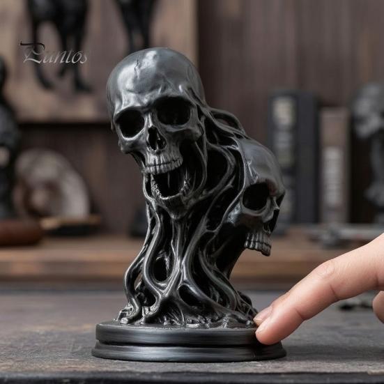 Домашние акценты в готическом стиле 3D-печатное украшение «Двойной череп», Скрученная фигурка скелета из смолы, Статуэтка-аксессуар для создания атмосферы секретной комнаты на рабочем столе