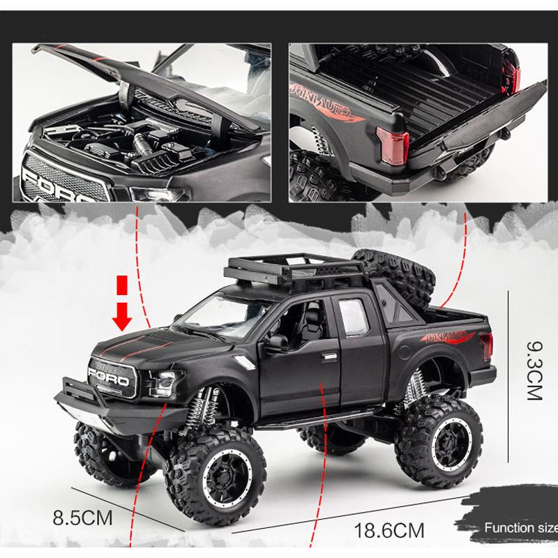 Масштаб 1/32 Ford Raptor F150, литая под давлением модель автомобиля, игрушечный автомобиль с откатным механизмом, звуком и светом для детей, коллекция подарков для мальчиков и девочек