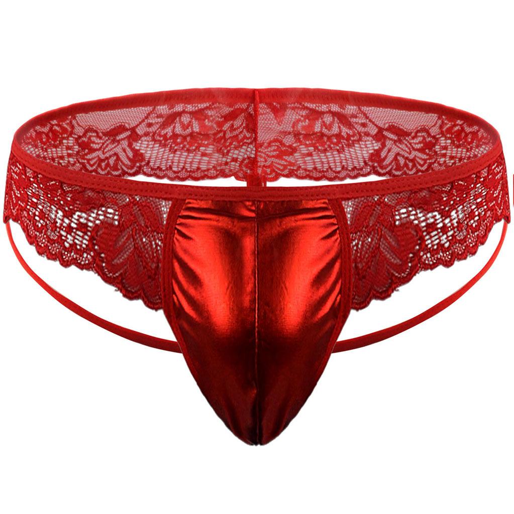 Мужское Нижнее Белье Трусы Кружевные Волнистые Sissy Мешочек Стринги Гей Ночное Полое Заднее Бикини Стринги T-Back Crossdresser Нижнее Белье