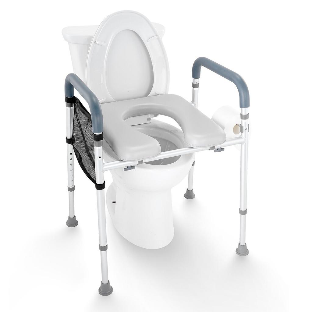 Raised Toilet Seat, 7-Position Height Adjustment 490 - 640 mm, 158.7 kg Weight Capacity, with Comfort Padded Aluminum Frame, Universal Toilet Seat