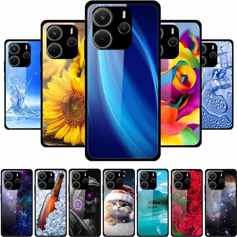 For Redmi Note 14 4G Phone Case Note14 Coque Hard Tempered Glass Back Cover For Xiaomi Redmi Note 14 5G Case Shell Soft Bumper
