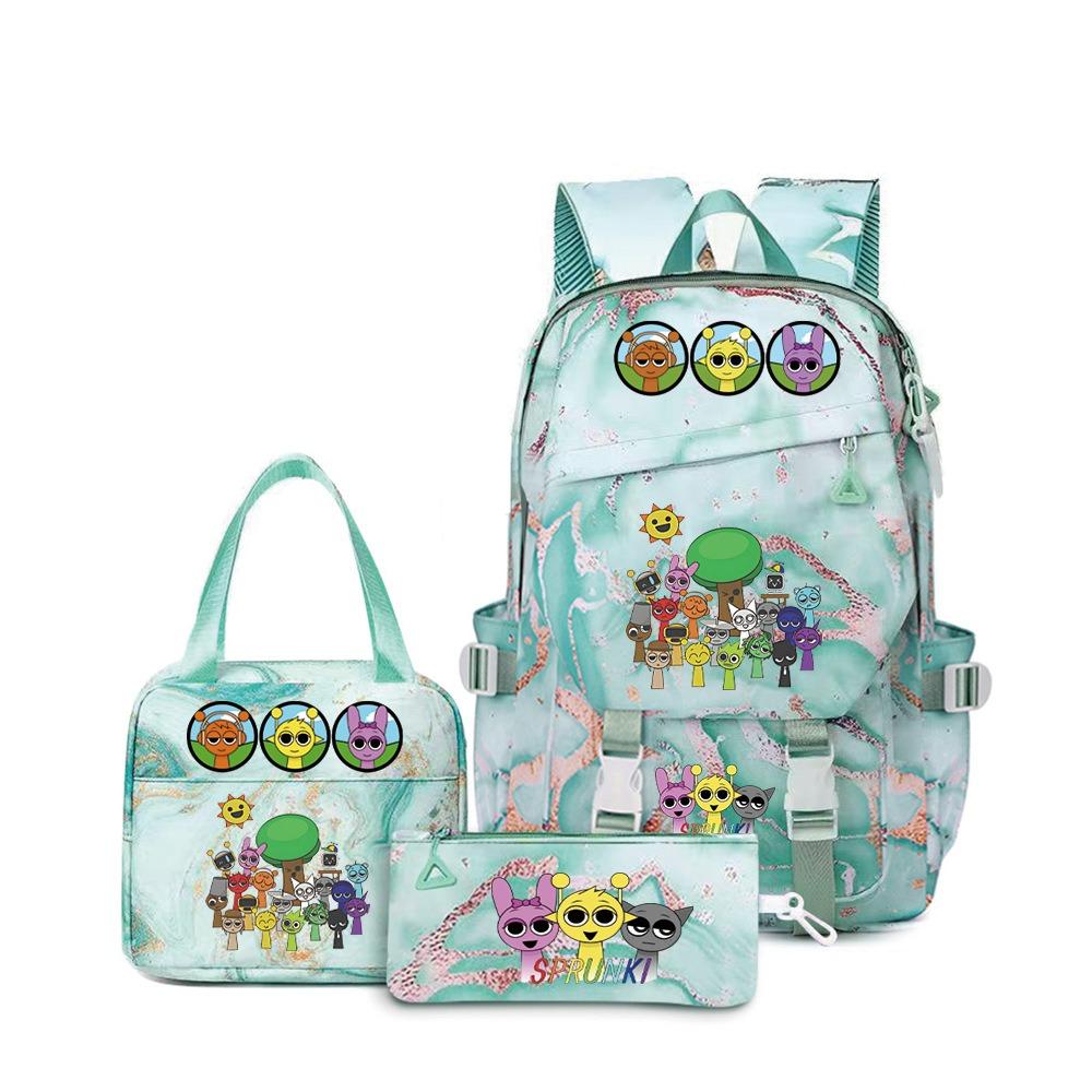 New Rhythm Box Sprunki Music Game Schoolbag Backpack Pencil Case Three-piece Set Student Heat Transfer Backpack D