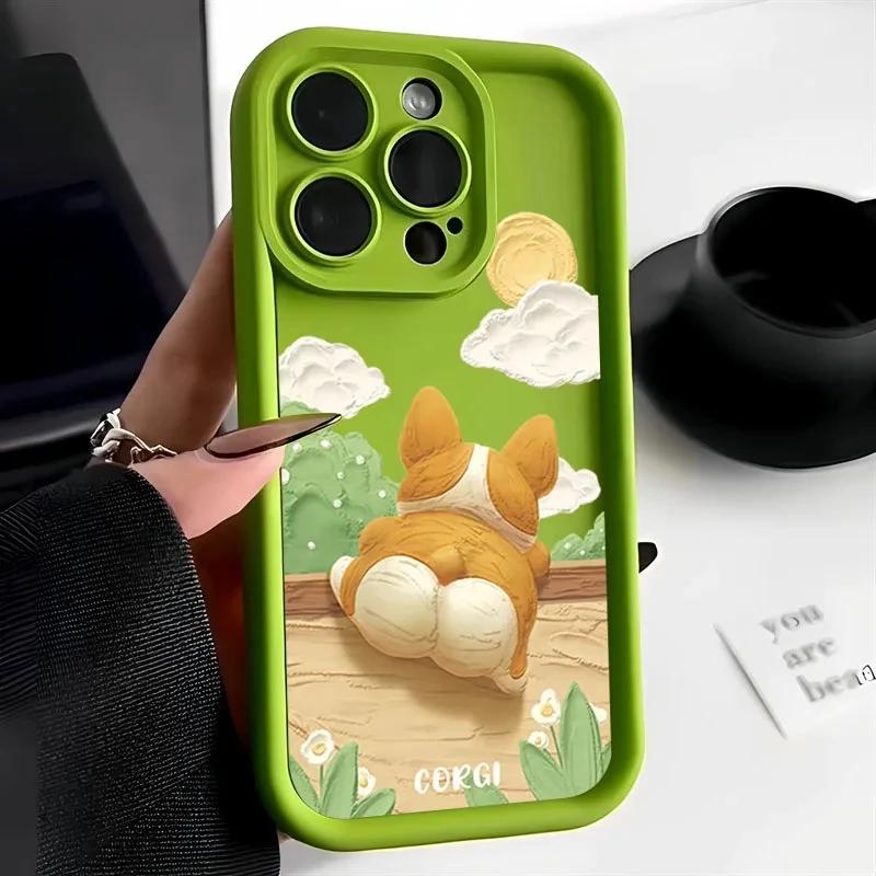 Cute Cartoon Corgi Dog Silicone Phone Case For iPhone 14 Pro Max Cases iPhone 11 12 13 15 XS XR X 7 8 Plus Shockproof Soft Cover