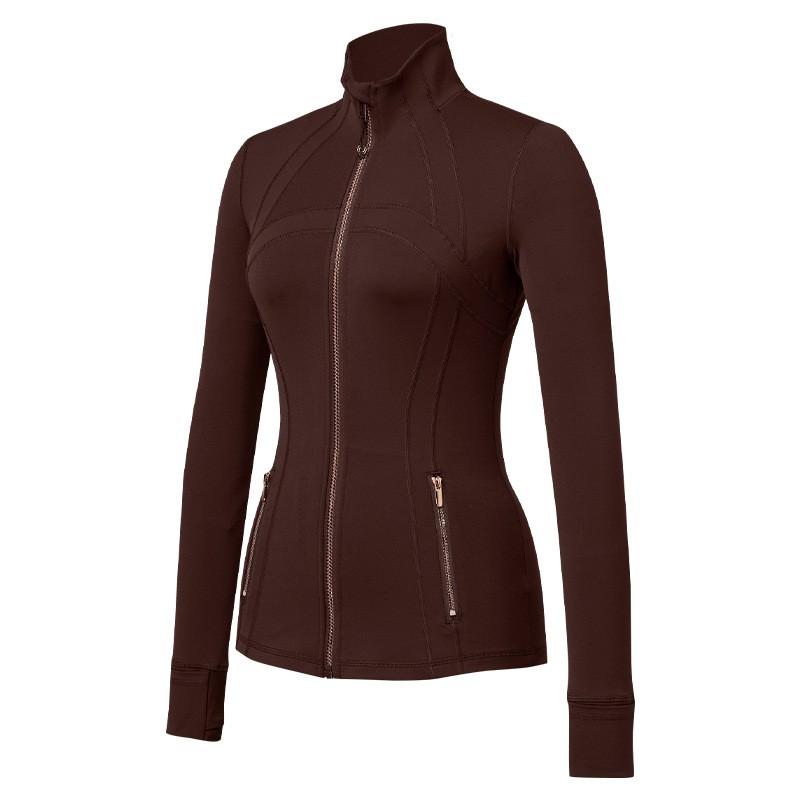 Womens Long Sleeve Yoga Top With Gold Zipper Stretch Fit Athletic Jacket Gym Running Fitness