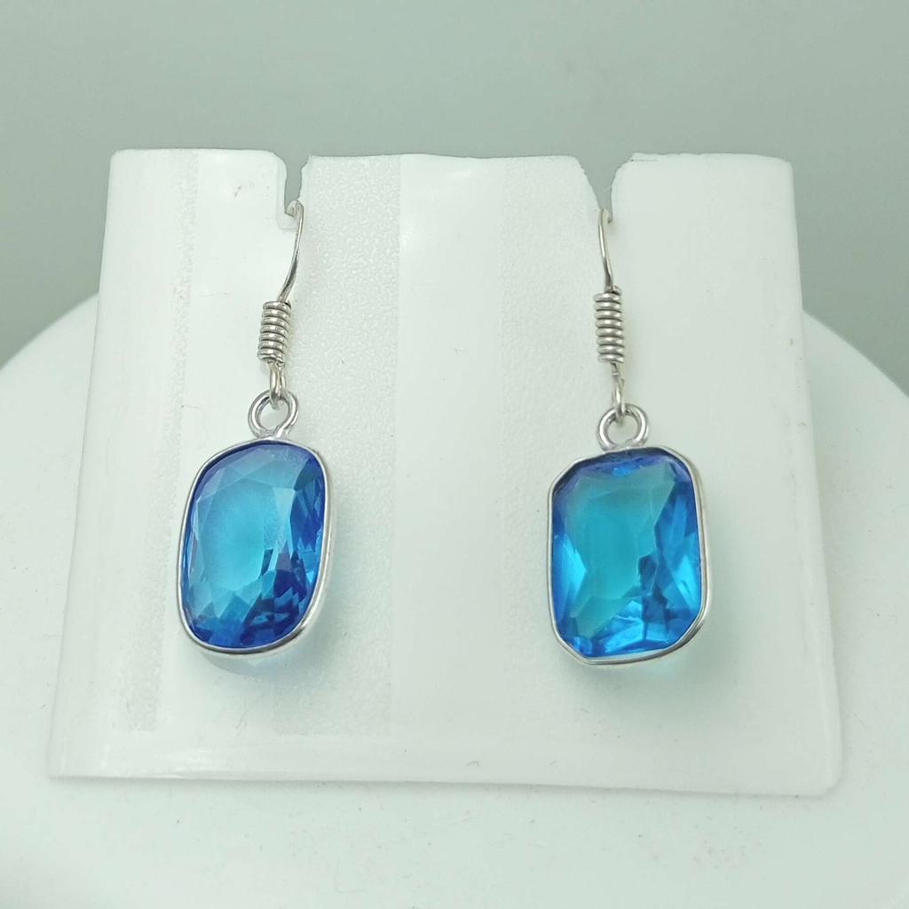 London Blue Topaz Gemstone 925 Sterling Silver Plated Hook Женские серьги Ювелирные изделия WHE-E20