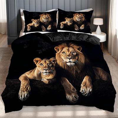 Комплект пододеяльника Settume Lion 3D цифровая печать Односпальный Двуспальный Пододеяльник Набор из трех предметов