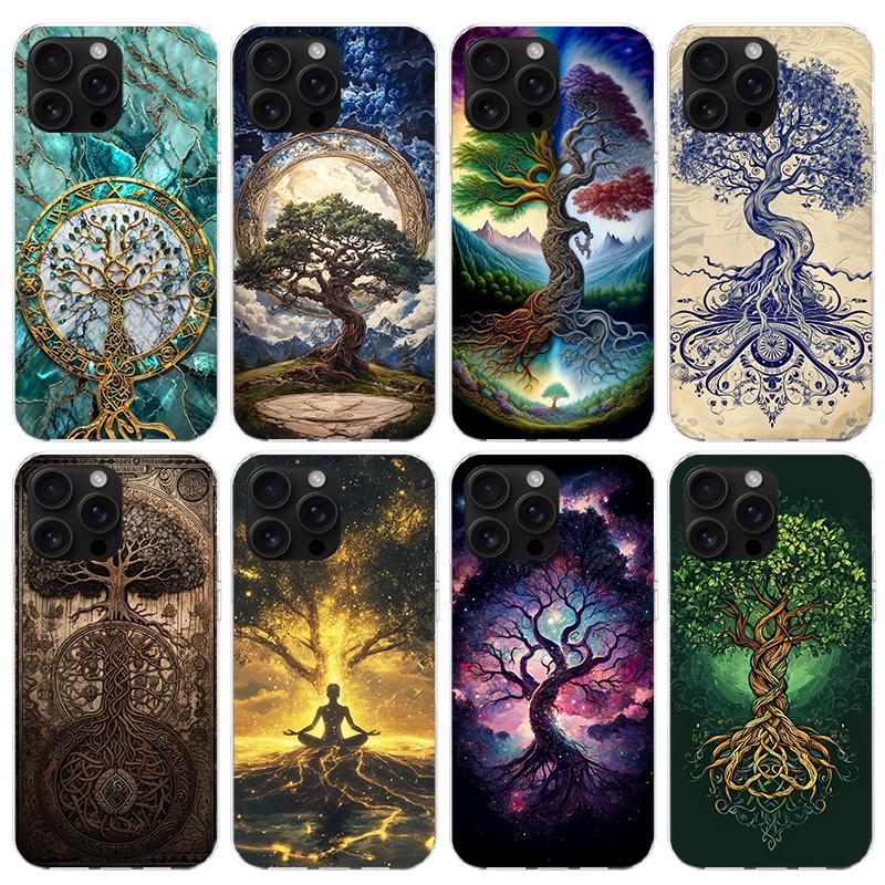 Tree of Life Space Phone Case For iPhone 17 Air 11 13 Mini 14 15 Plus 16 12 Pro Max 16E SE 7 8 Pattern Soft TPU Back Cover 17 A