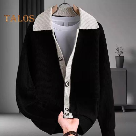 Мужской свитер, пальто, толстый, цветной, застежка на пуговицы, отложной воротник, трикотажный, свободный, сохраняющий тепло, куртка, осень-зима, кардиган, верхняя одежда