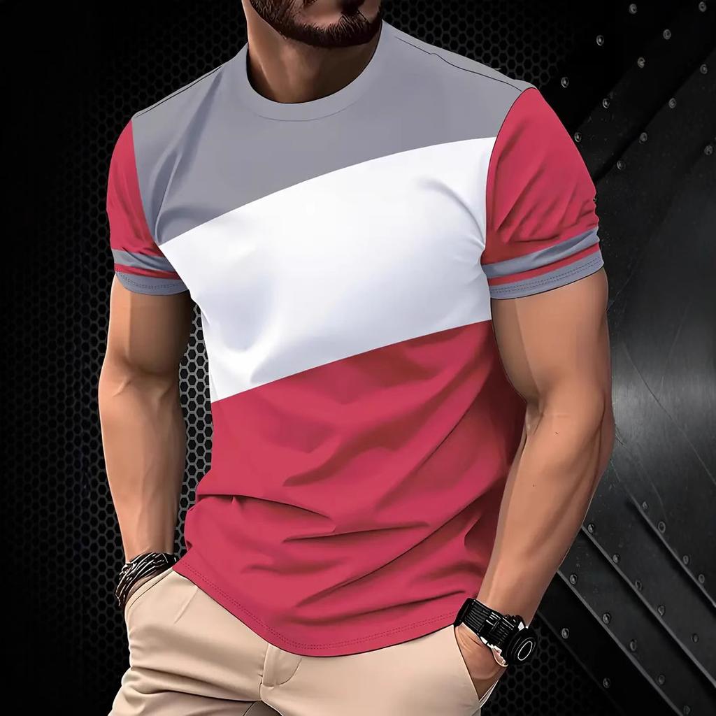 Summer Round Neck Color - Block Striped 3D Print Top Fashionable Casual Short Sleeved Men's T-shirts