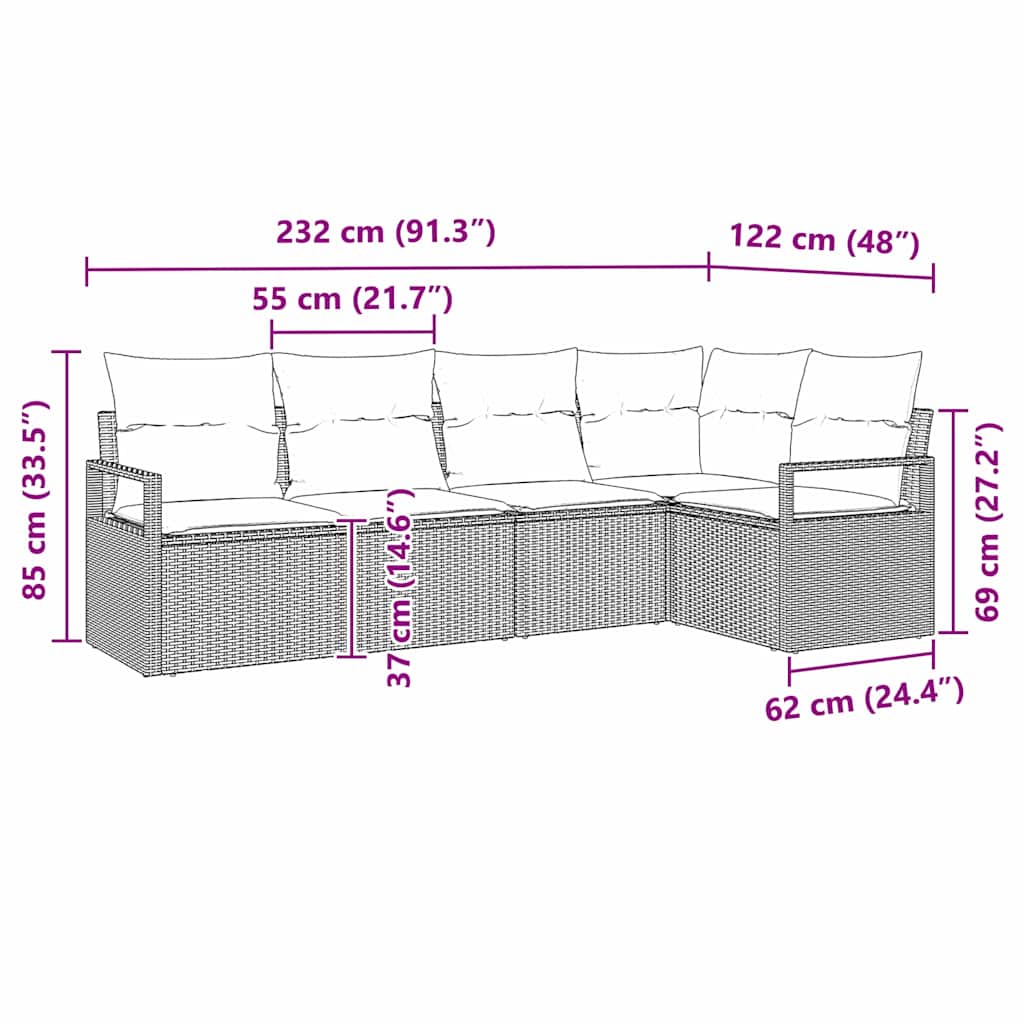 Sofa Set with Cushions 5 pcs Beige Poly Rattan