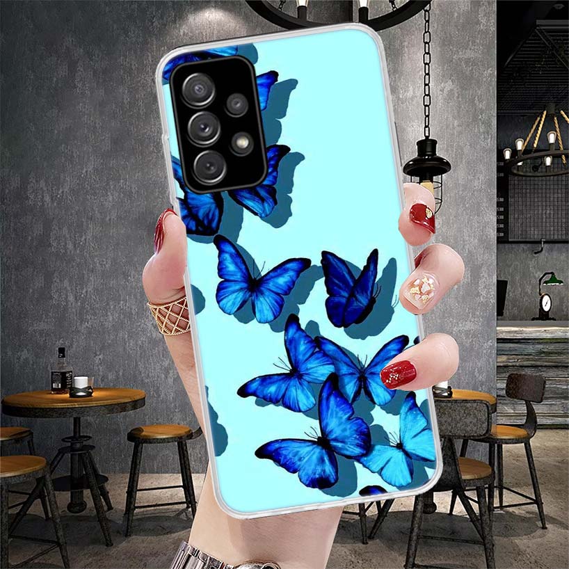 Синяя бабочка Красивое крыло Мягкий чехол для телефона Для Samsung Galaxy A12 A22 A32 A52 A72 A02S A51 A50S A71 A70 A31 A20S Note 20 Ultr