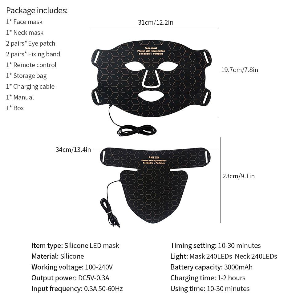Силиконовая маска для лица и шеи, 240 светодиодов, инфракрасный свет, омоложение кожи, против морщин, осветляющая 3D светодиодная маска для фототерапии