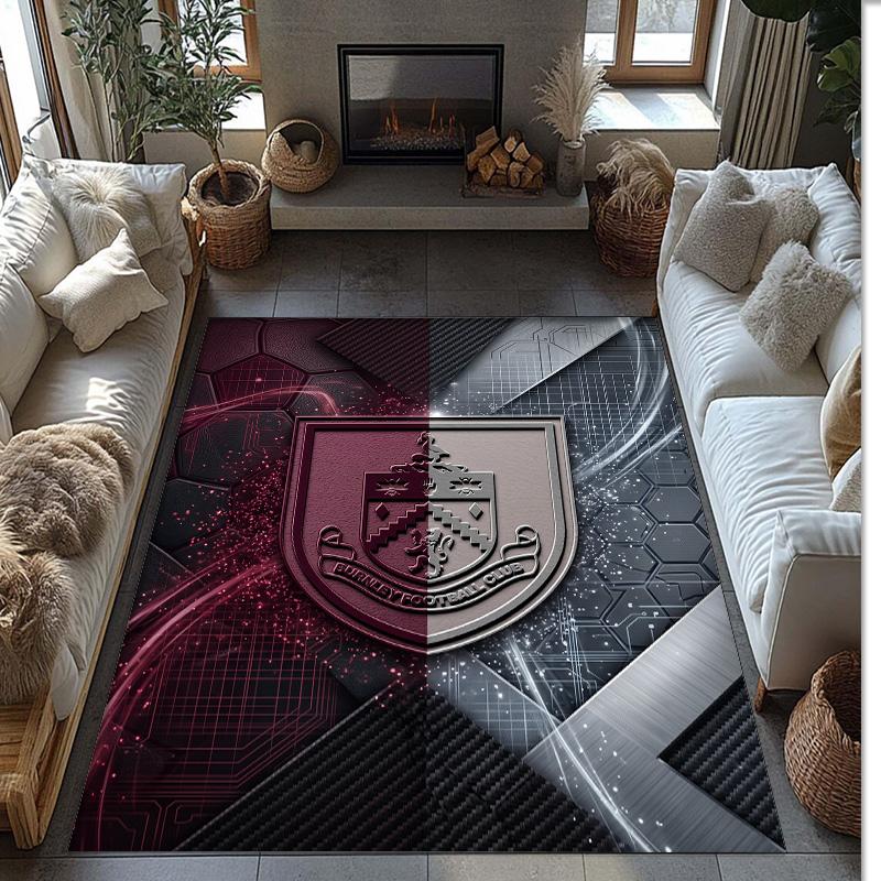 Burnley Football Print Crystal Velvet Rug, Comfortable Water Absorbent Non Slip Indoor Floor Carpet