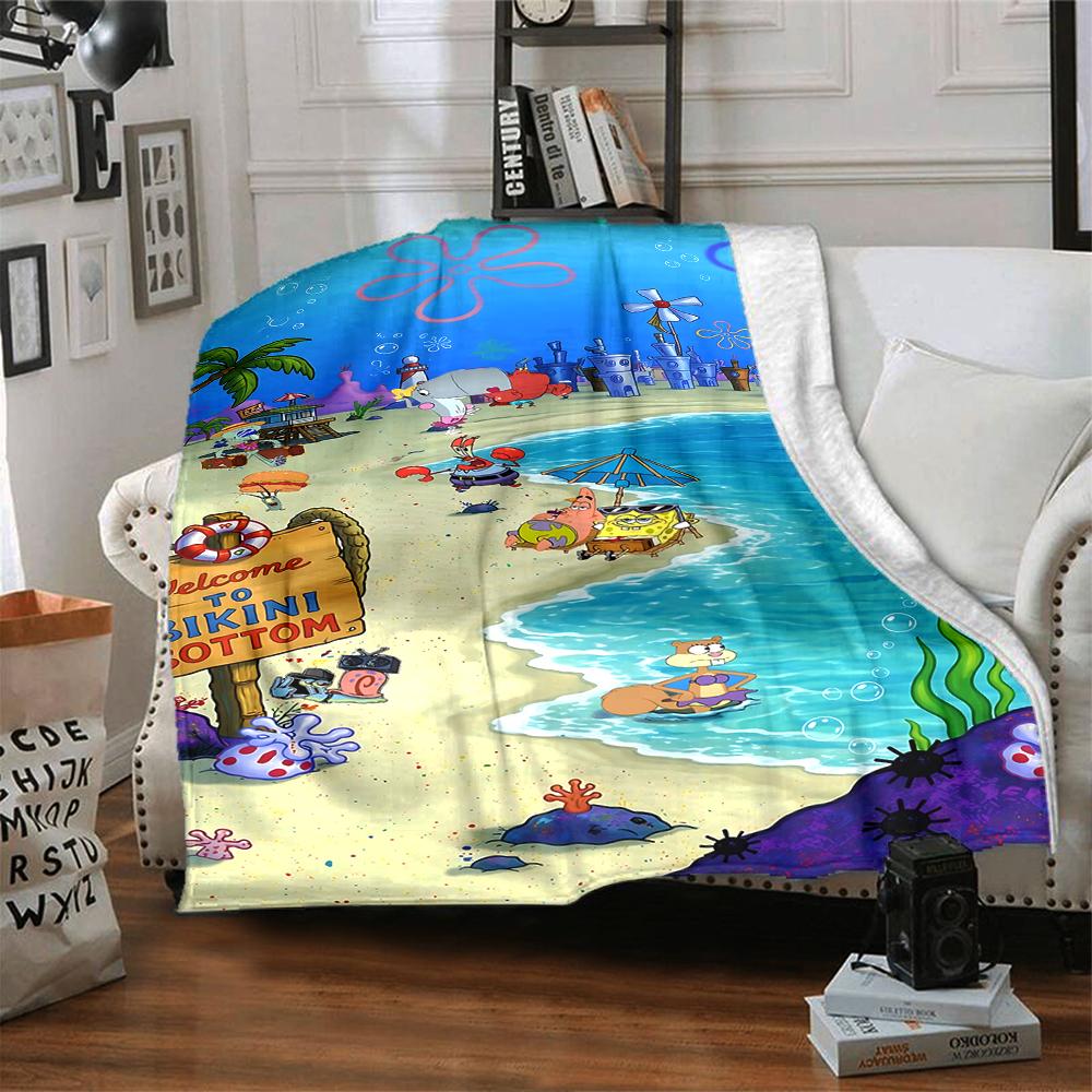 1Pc Bikini Bottom Adventure Blanket Soft Throw Blanket For Home Bedroom Bed Sofa Travel Office Solid Christmas Blanket