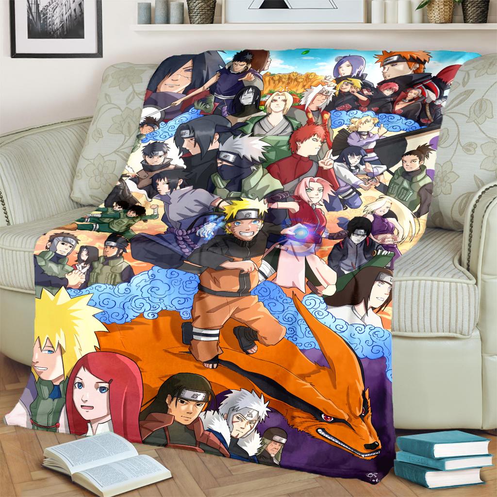 Anime-Naruto Print Blanket Warm Comfortable Flannel Blanket for Bedrooms, Sofas, Beds, Chairs, Picnics, Travel -LXR76