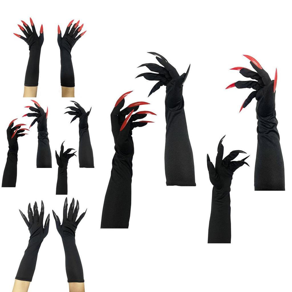 Halloween Long Vampire Claw Gloves With Fake Nails For Cosplay Costume Party