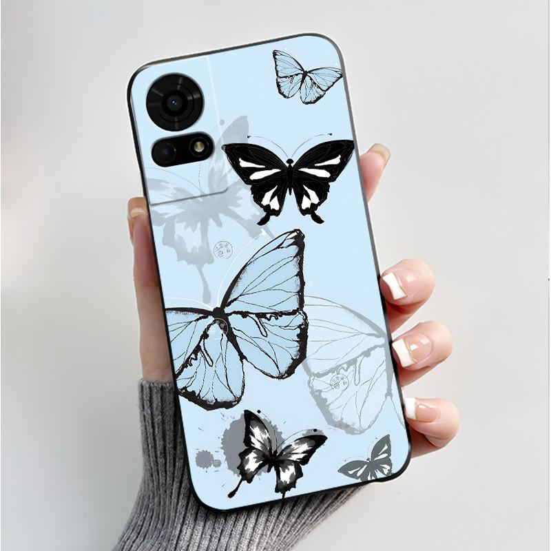 For TCL 50 LE K23 K24 Case Back Cover Luxury Butterfly Flowers Black Shockproof Soft Silicone Bumper Phone Casing TCL 50LE Coque