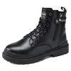 Cross Short Boots Black Side Zip Thick Sole Bike Lace Up Lace Up Side Zipper Business Military High Cut Easy To Wear Casual Boots Zip Side Zipper
