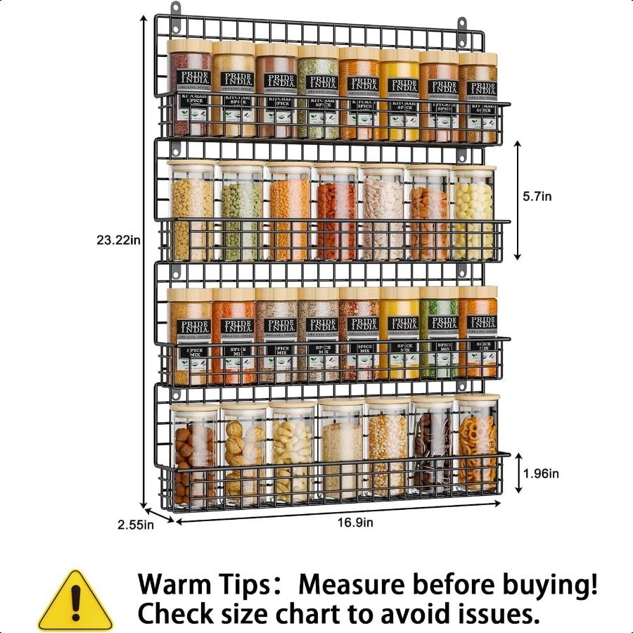 Набор из 4 настенных полок для специй, обновляемый соединяемый органайзер для приправ для экономии места, подвесное хранилище для специй для шкафа, кладовой