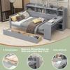 Sofa Bed, Daybed, 90 x 200 cm, Nightstand and Under-Table Shelf, Power Outlet and USB Port, 2 Drawers, Desk, without Mattress, Particleboard, Grey