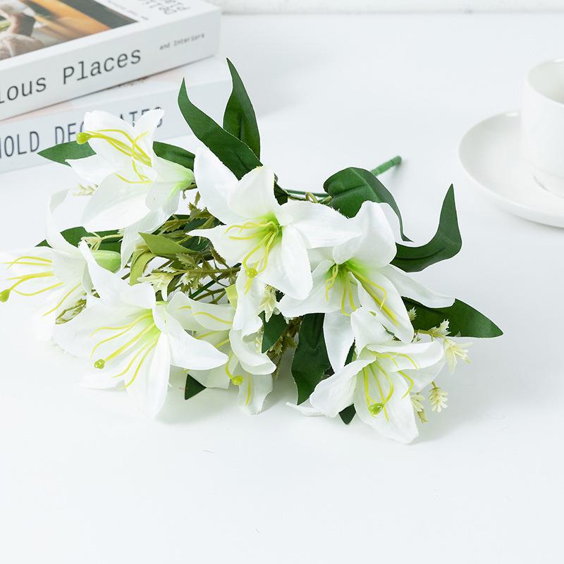 Green 3D Touch Faux Lily Bouquet - Multi-headed Flowers for Wedding and Home Decor.