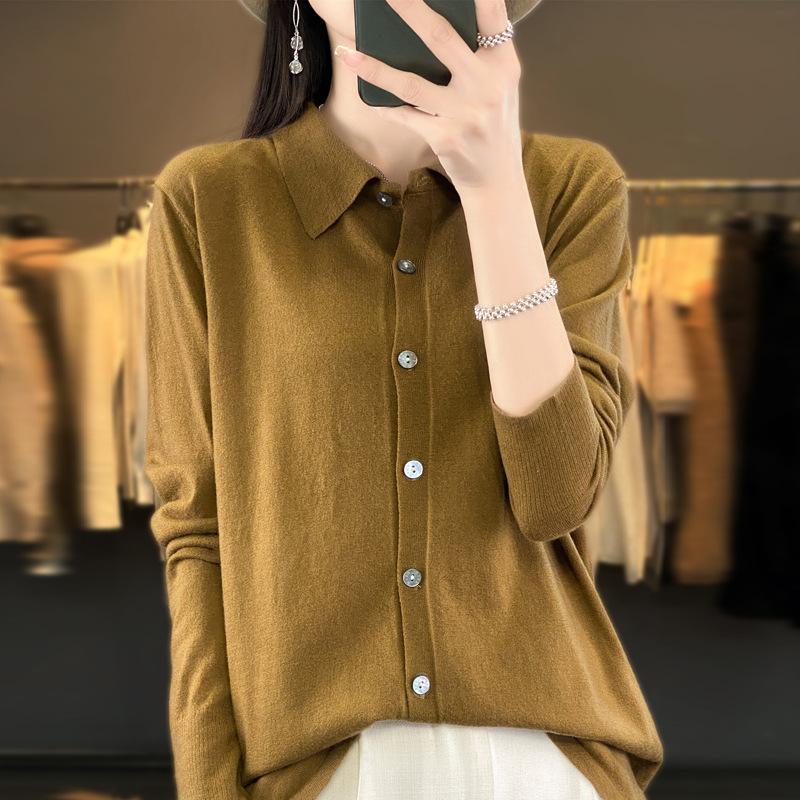 Осень и зима новый кардиган из камвольной пряжи с вязаным воротником-стойкой, рубашка-поло с лацканами, с верхней курткой, женский
