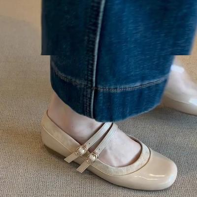 Версия из овчины~ Туфли Мэри Джейн с плоской подошвой, круглым носком, с ремешком на одной пуговице, женские ретро балетки с мелким вырезом