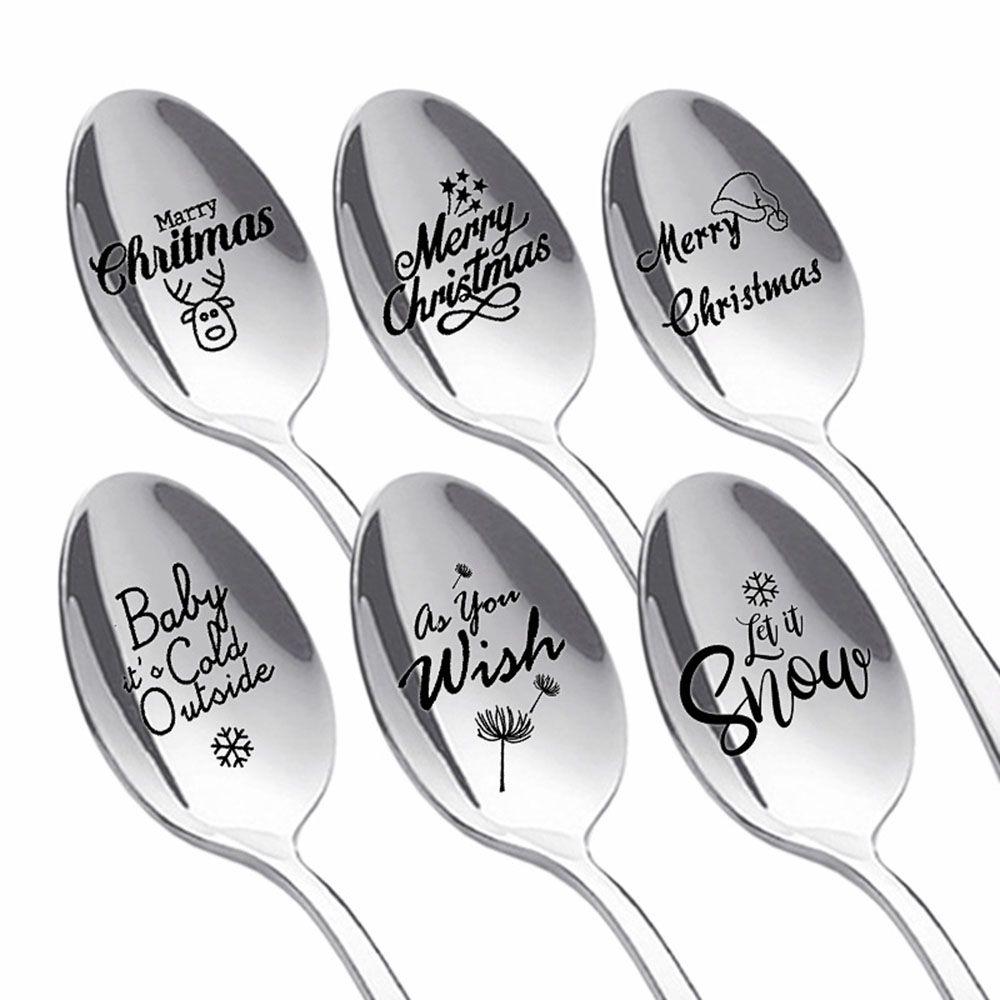 Steel Tableware Valentine's Day Anniversary Teaspoon Christmas Spoon Coffee Spoons Engraved Spoon