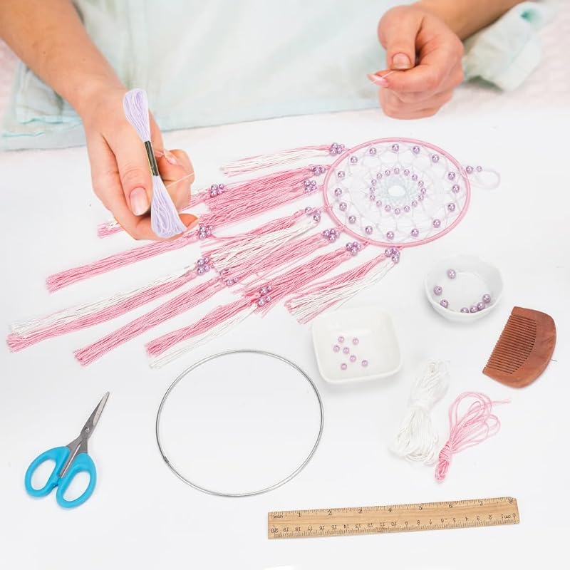 INFUNLY DIY розовый ловец снов набор для самостоятельного изготовления кисточки подвесное украшение инструкция Прикрепленные бусины настенные для спальни жизни комнаты украшение для дома