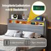 Upholstered Bed 140x200 cm, Hydraulic Floating Bed Frame with Storage, USB Socket and LED Light, Reversible Headboard, Linen Grey