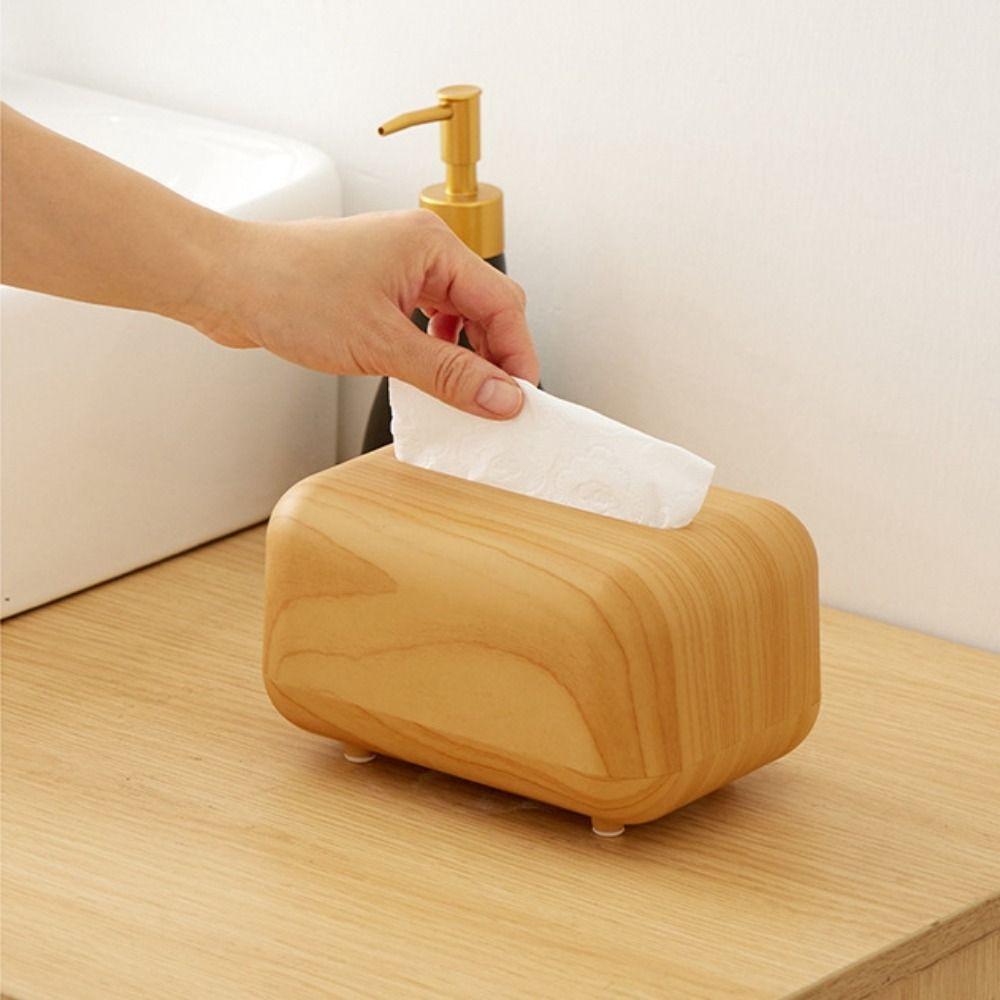 Ins Style Imitation Wood Grain Tissue Box Napkin Paper Case Living Room Decoration