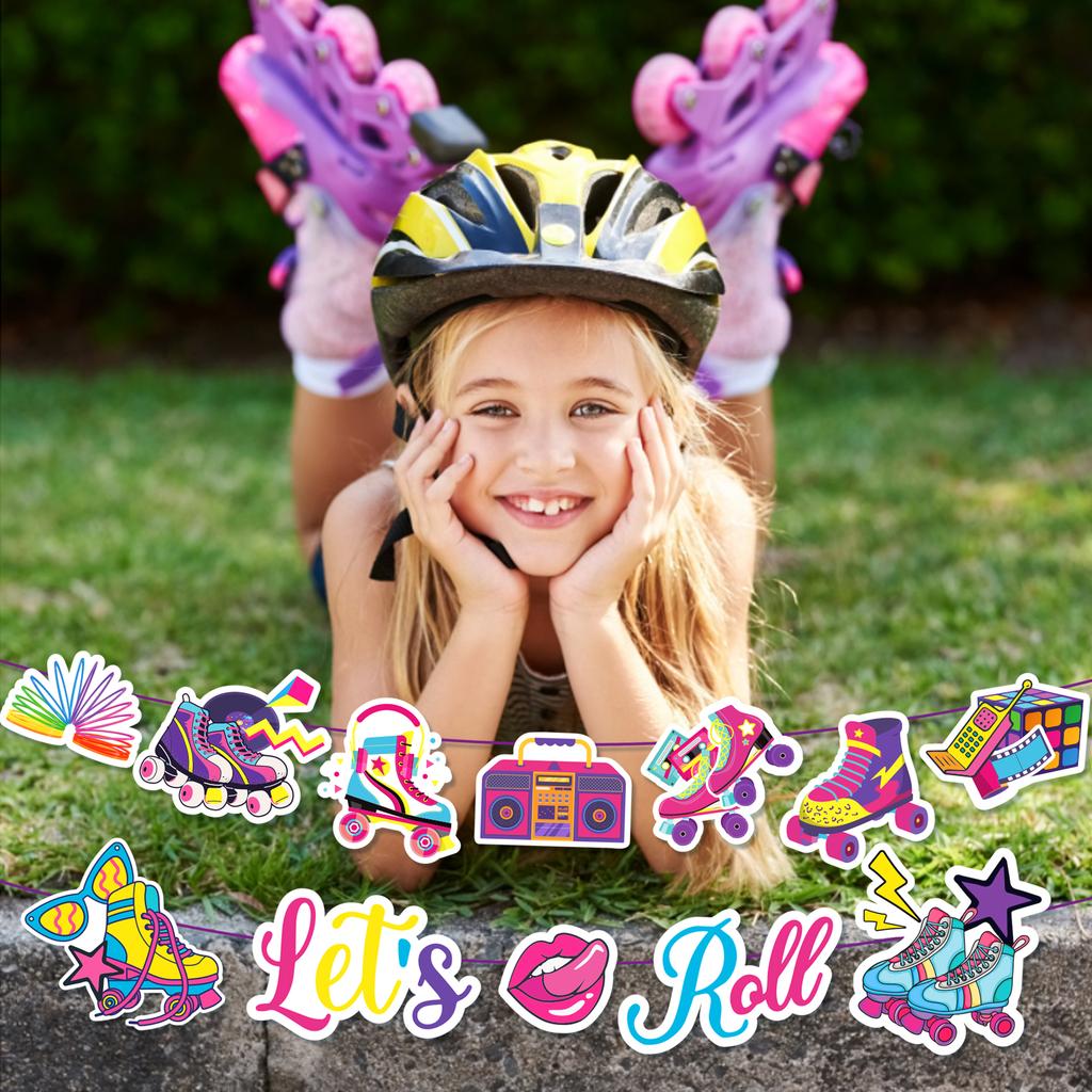 Cartoon Roller Skates Party Disposable Tablecloth Skating Shoes Sports Wall Hanging Banner Birthday Backdrops Party Supplies