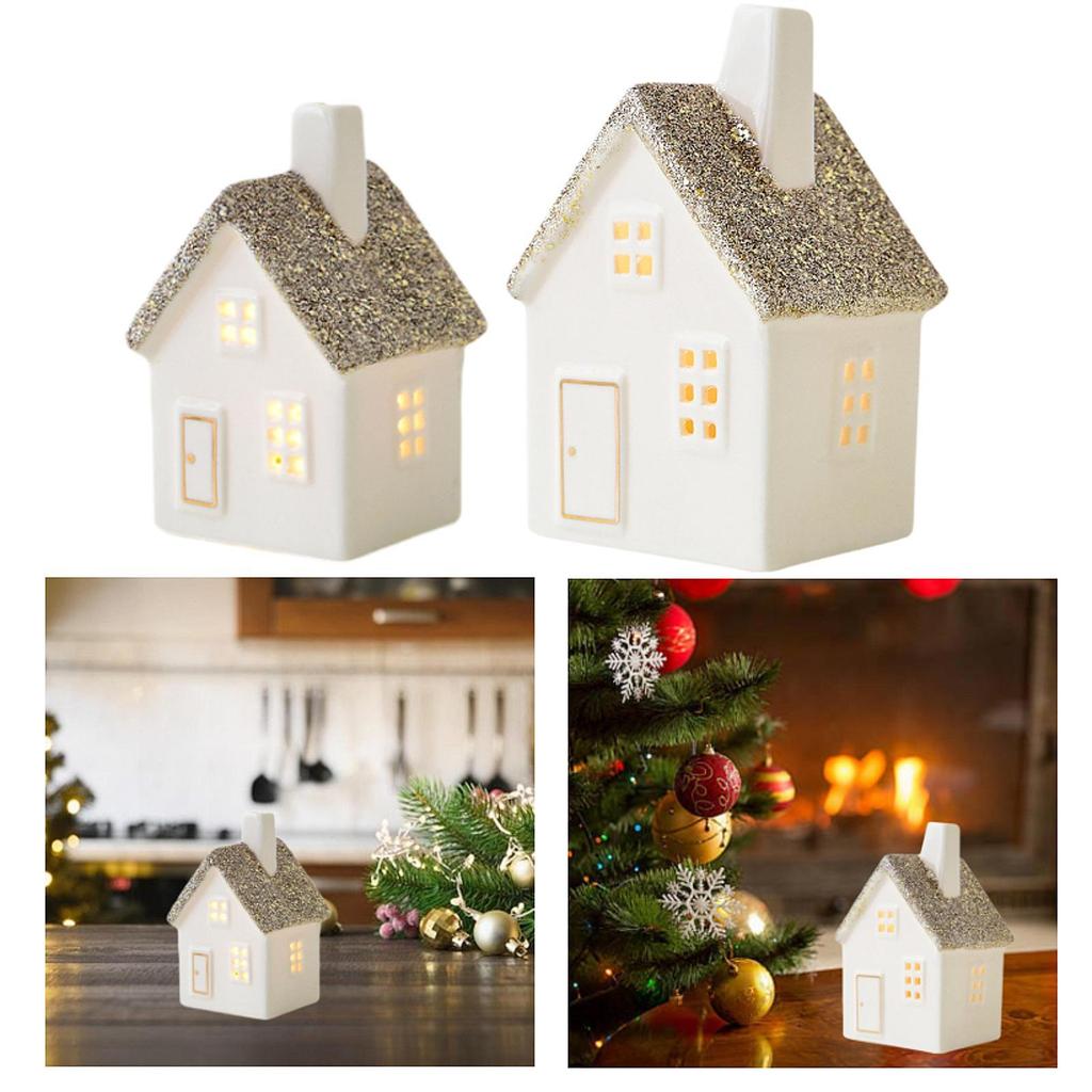Christmas Village House LED Lighted Ceramic House for Xmas Home Scene Layout
