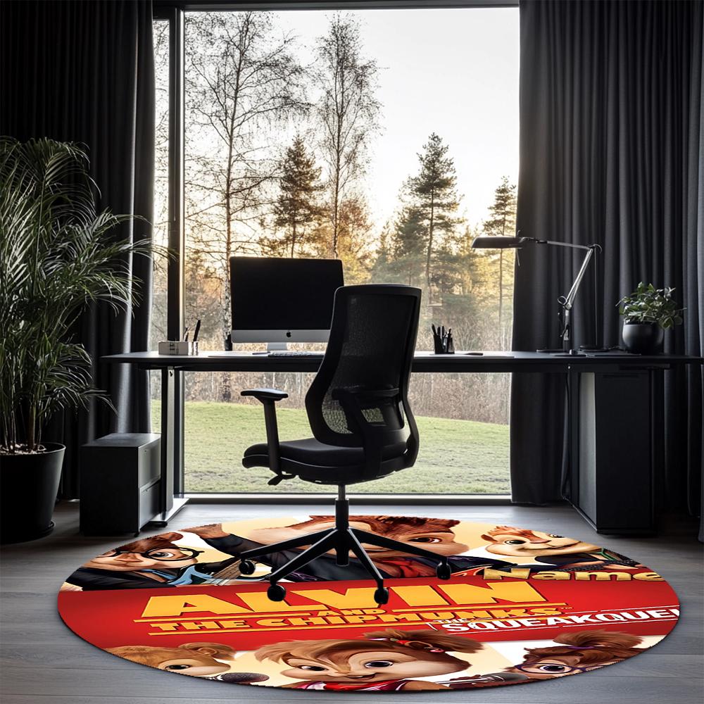 Custom Name Alvin and the Chipmunks Printed Round Rug Carpet Chair Rug Area Rug Entryway Doormats,for Office Chair Living Room Bedroom Kitchen Room.