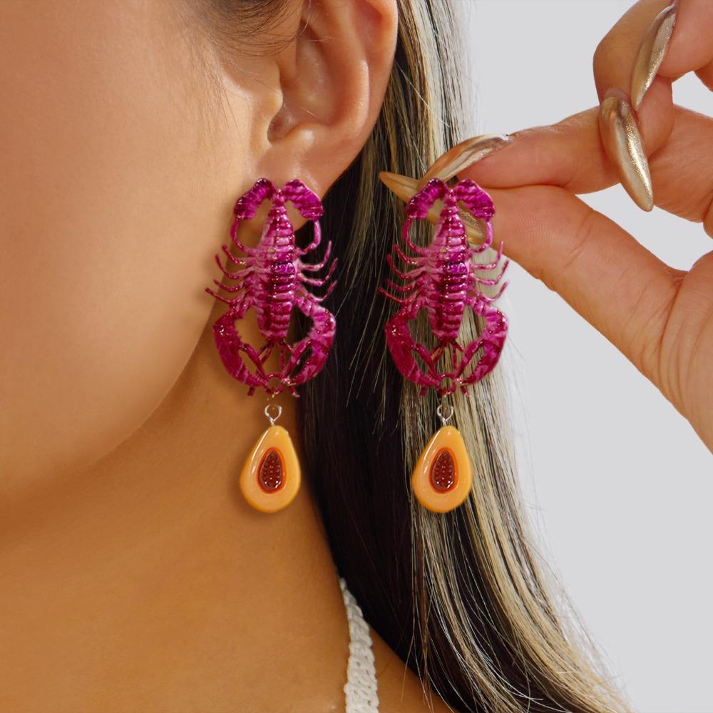 Ocean Series Lobster Earrings Enameled Metal Ear Jewelry Cute Animal Earrings for Girls Ladies