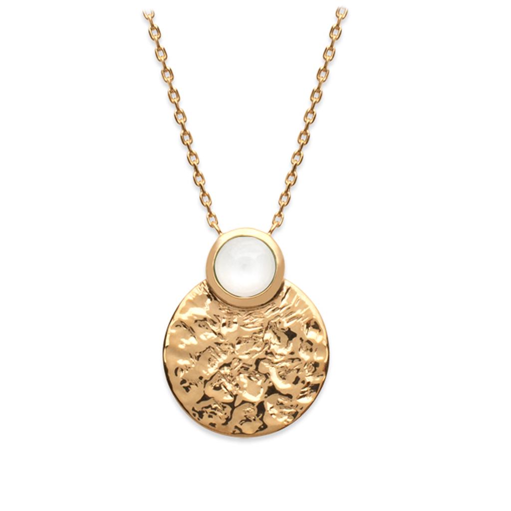 Les Trésors De Lily [Q6294] - Gold Plated Necklace 'Cléopatra' Golden Moonstone (hammered) - 23x19 Mm