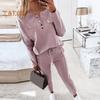 2 шт./комплект женский топ брюки костюм круглый вырез длинный рукав однотонная блузка эластичный пояс облегающие брюки повседневная одежда спортивный наряд осень весна