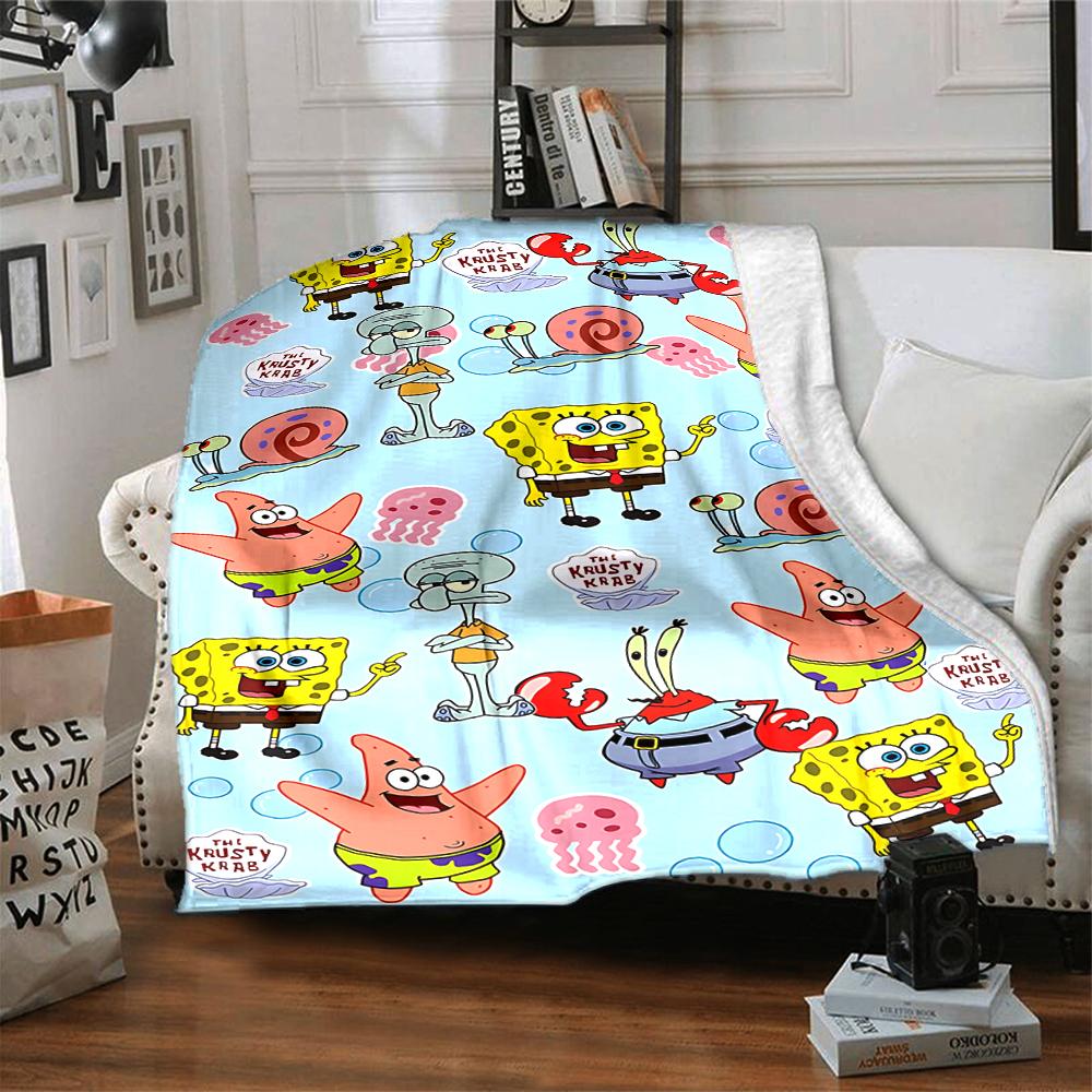 1Pc Spongebob Squarepants Characters Blanket Soft Throw Blanket For Home Bedroom Bed Sofa Travel Office Solid Christmas Blanket