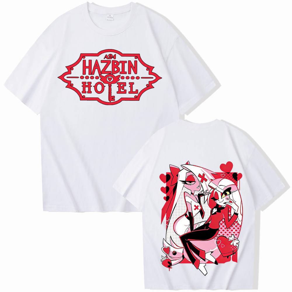 Футболка унисекс из чистого хлопка Hazbin Hotel Y2K с принтом Чарли и Ваги, футболка с круглым вырезом, летняя, модная, уличный стиль Haruki