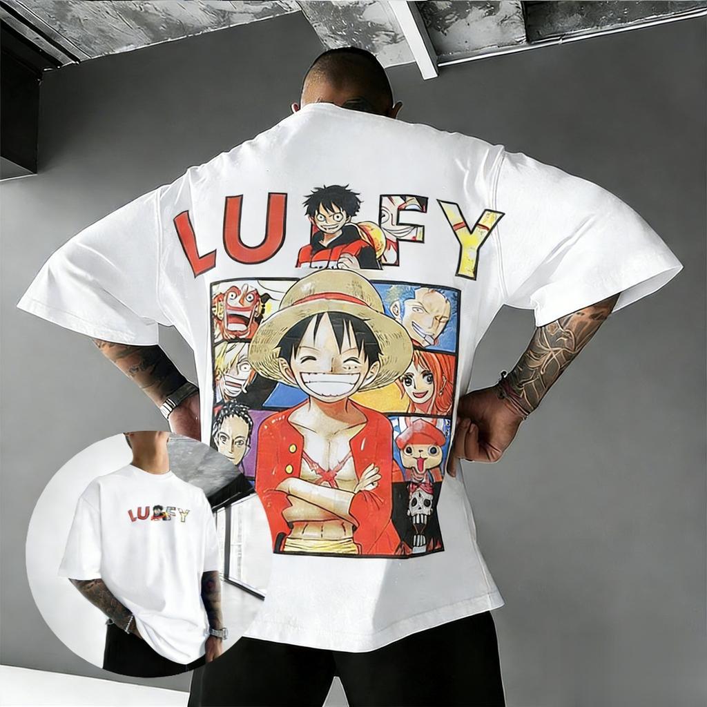 Оверсайз Футболка с Аниме-Принтом Луффи One Piece Мужская Женская 2026 Лето Уличная Одежда Футболка Повседневная С коротким Рукавом Мультяшный Принт Y2k