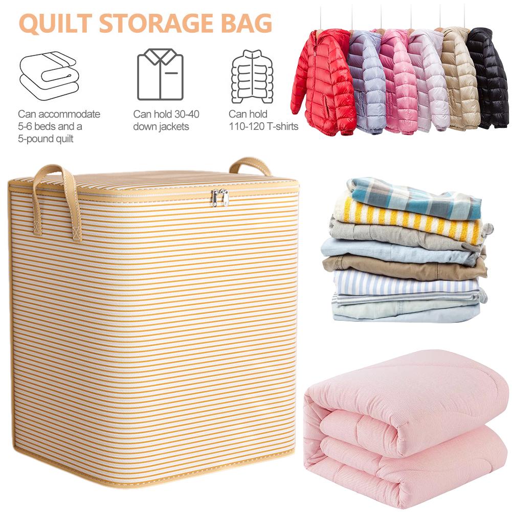 Clothes Quilt Storage Bag Household Large Capacity Foldable Storage Box Wardrobe Non-woven Clothing Moving Luggage Bag with Zip