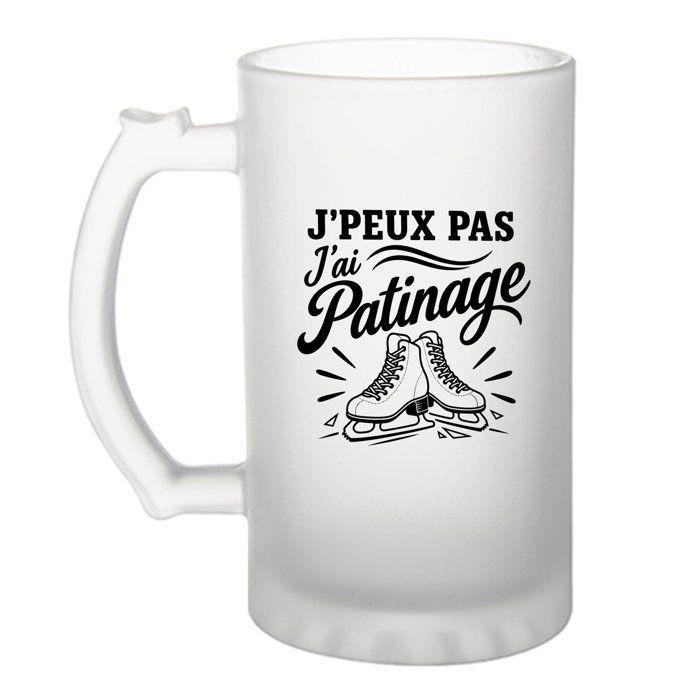Verre à bière - PLANETEE - J'peux pas minimaliste - Verre trempé givré - 470 ml - Motif Patinage