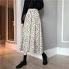Vintage Floral Print A-line Long Skirts Summer Women Korean Skirt Streetwear Drawstring Elastic Waist Midi Skirt