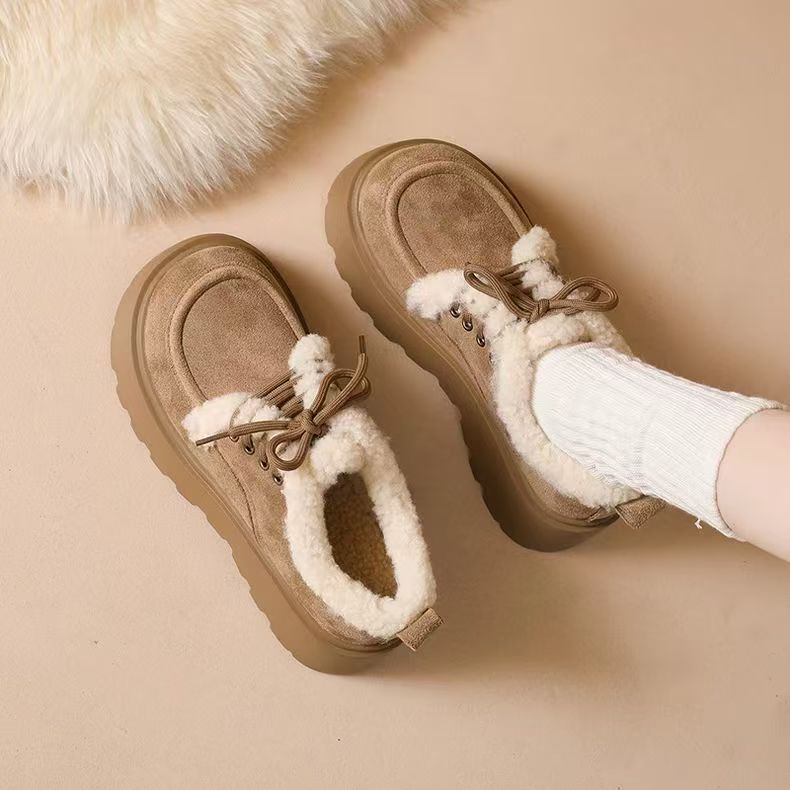 Осень и зима новая флисовая утолщенная шнуровка Birkenstocks хлопковые туфли модные на небольшой толстой подошве увеличивающие рост снежные ботинки