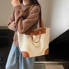 2025 Autumn New Casual Retro Tote Bag Canvas Large Capacity Contrasting Color Shoulder Niche Women's Bag