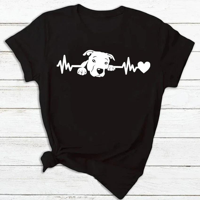 Womens Dog Heartbeat Print Tshirt Harajuku Style ShortSleeve Casual Womens Tshirt Street Style Top Beauty Apparel
