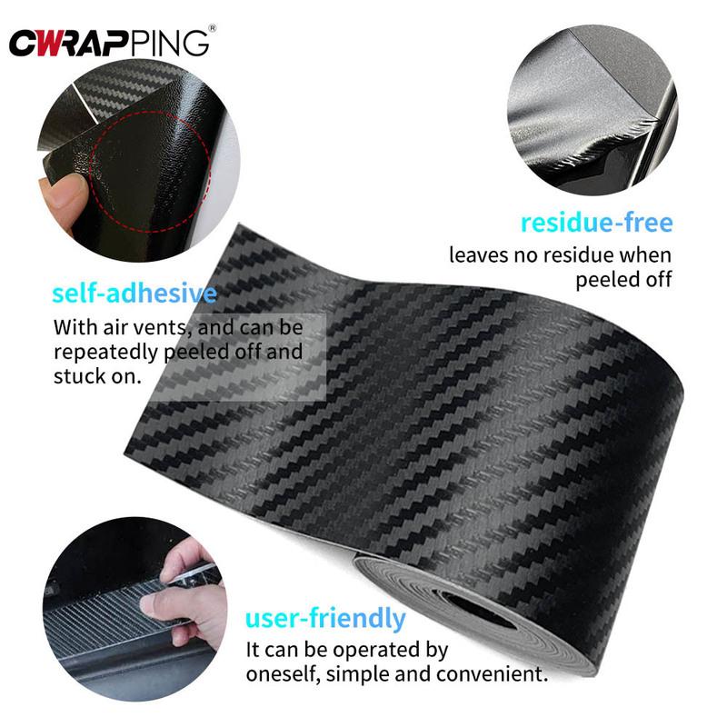 3D Carbon Fiber Car Sticker Paste Protector Glossy Black Vinyl Wrap Film Car Wrap Sheet Film Waterproof Protection Accessories