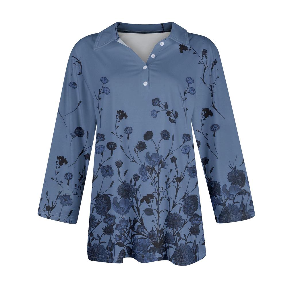 Женская модная повседневная рубашка с лацканами и цветочным принтом на пуговицах с рукавами 3/4