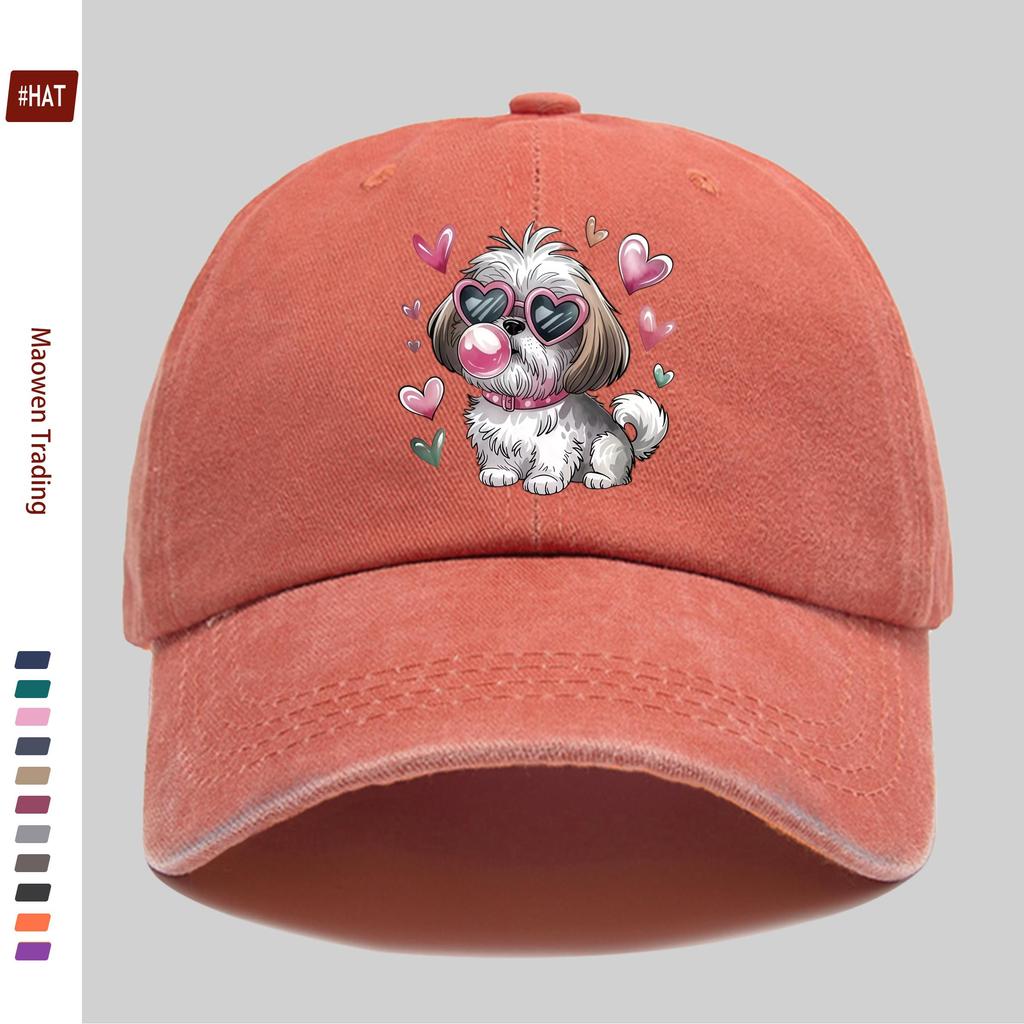 pc Cute Bulldog with HeartShaped Fashion Glasses Print Baseball Cap with Love Heart Print Design Sun Hat Comfortable And Light