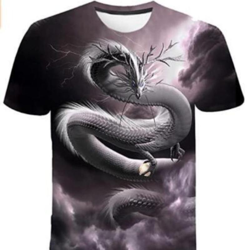 Летняя мужская футболка с дизайном дракона и принтом, модная повседневная футболка с короткими рукавами, повседневная уличная одежда, пуловер большого размера с круглым вырезом, футболка